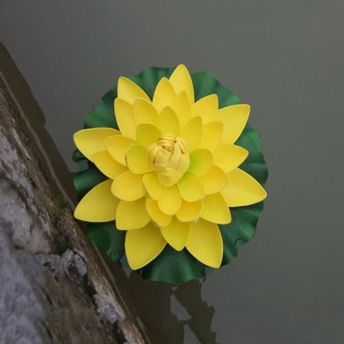 Artificial Floating Foam Lotus Flower with Water Lily Pad,Lifelike Pond Pool Lotus Ornaments,Realistic Ornament for Home Garden Pond Aquarium Decor，Artificial Plants and Flowers (Yellow) - color: Yellow