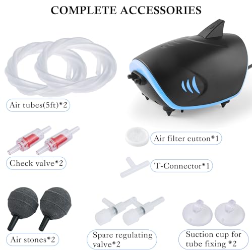 3W 6W Silent Aquarium Air Pump -80GPH/160GPH Large Air Volume Fish Aerator, Adjustable Oxygen Pump for Fish Tank up to 300 Gallon - style: 3W-Bule