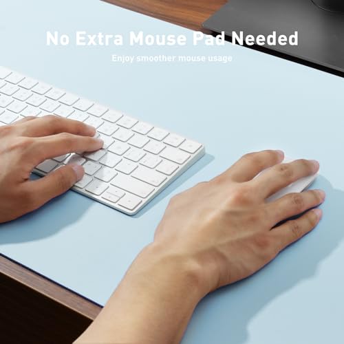 Aothia Leather Desk Pad Protector, Mouse Pad, Office Desk Mat, Non-Slip PU Leather Desk Blotter, Laptop Desk Pad, Waterproof Desk Writing Pad for Office and Home (23.6" x 13.7", Baby Blue) - color: Baby Blue, size: 23.6" x 13.7"