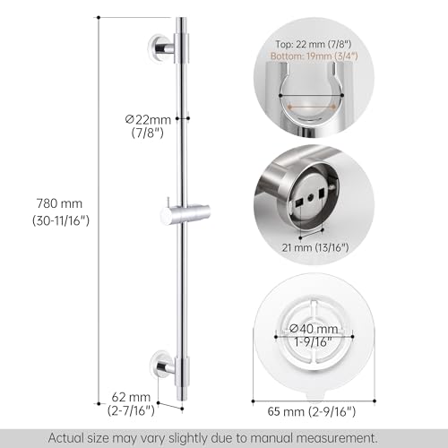 KES No Drill 30-Inch Shower Slide Bar with Adjustable Handheld Shower Head Holder, Self Adhesive, Universal Fit, SUS304 Polished Stainless Steel Drill-Free for Bathroom, F209S78DF-PS - color: Polished Finish, style: 30.7-Inch+Self-adhesive Mounted