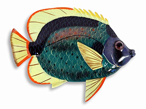 Handpainted Tropical Fish Replica Wall Mount Decor Plaque Green 12"