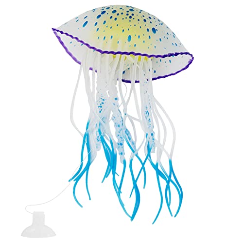 WishLotus Aquarium Jellyfish Decoration, Soft Silicone Glowing Aquarium Decorations Fluorescent Jellyfish with Suction Cup New Upgraded Simulation Aquarium Decor for Various Fish Tank (B, Blue) - color: Blue, style: B