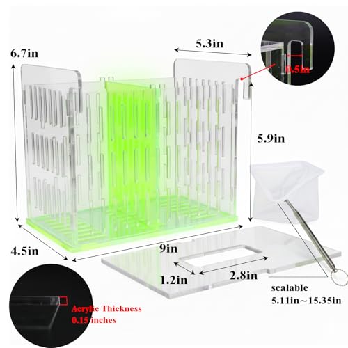 Acrylic Breeding Box for Fish Tank, Aquarium Hatchery Incubator with Long Handle Net, Breeder Isolation Acclimation Box for More Baby Fish & Shrimp (Green, 9x5.3x6.7 in) - color: Green, size: 9x5.3x6.7in