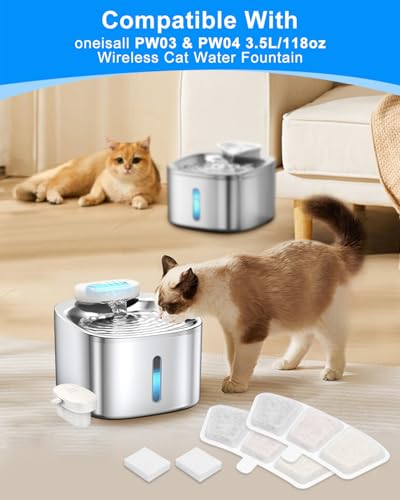 8+8 Pack Cat Fountain Filter Replacement Fit for oneisall PW03 & PW04 3.5L/118oz Pet Fountains, Fit for oneisall Cat Water Fountain Stainless Steel, Keeping Pet Water Clean, 8 Filters+8 Sponge