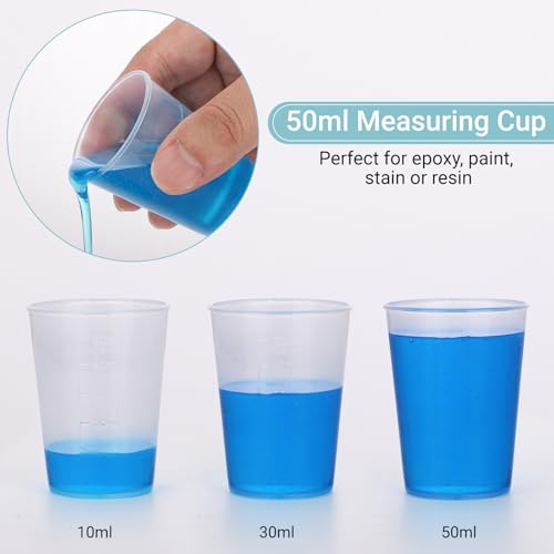 Gartful Resin Mixing Cups and Sticks, 110 Packs Epoxy Measuring Cups Kit - 60PCS 100ml Disposable Graduated Cups, 50PCS Wooden Stir Sticks for Mixing Paint, Stain, Epoxy, Resin - color: Clear cups+wooden stick, size: 50ml