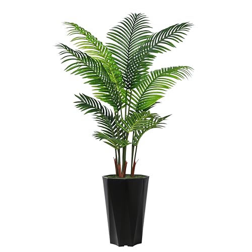 Artificial Palm Tree 5FT - Faux Plant with Black Diamond Planter - Tall Fake Tropical Areca Floor Plant Potted - Artificial Silk Tree for Home Office Living Room Decor Indoor - color: Black