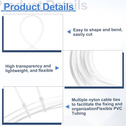 uxcell Flexible PVC Tubing, 5mm ID x 6mm OD - 6.6 Feet Long Clear Vinyl Water Pipe, Lightweight Plastic Hose Water Pipe with Zip Ties for Aquaponics, Air Hose, Irrigation - size: 5mm ID x 6mm OD