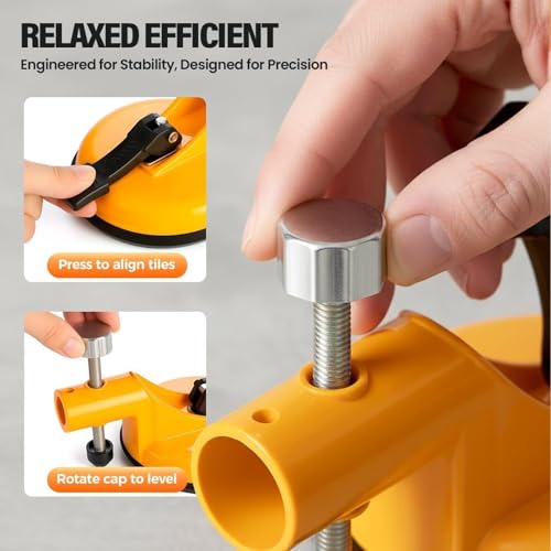 2026 New Adjustable Height Setter, Professional Countertop Leveling Tool with Heavy-Duty Suction Cups, Countertop & Flooring Alignment Tool for Tile, Floors Gap Fix and Seam Leveling (Yellow, 1 Pc)