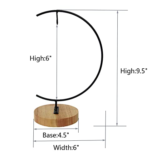 YY YEARCHY Ornament Display Stand Metal Stand Air Plant Stand Flower Pot Holder Iron Stand for Hanging Glass Globe Ball (Small G round wood) - color: Black, size: 9.5"x4.5"x4.5"