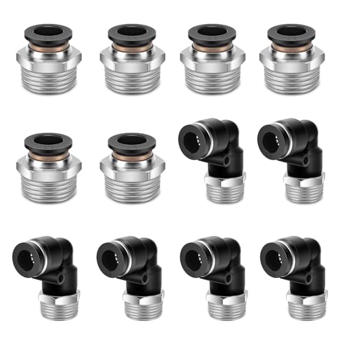 12 Pcs Push to Connect Fittings 3/8 Inch Tube OD x 1/2 Inch NPT Thread Pneumatic Male Straight and Elbow Quick Connect Air line fittings - size: 3/8"OD x 1/2"NPT