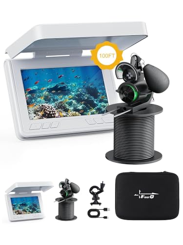 FOURQ Fishing Camera, 220° Ultra-Wide HD Underwater Fishing Camera with 4.3" LCD & IR Night Vision, 5000mAh Rechargeable Battery 100ft Cable for Ice Lake Boat Kayak Fishing - size: 100FT
