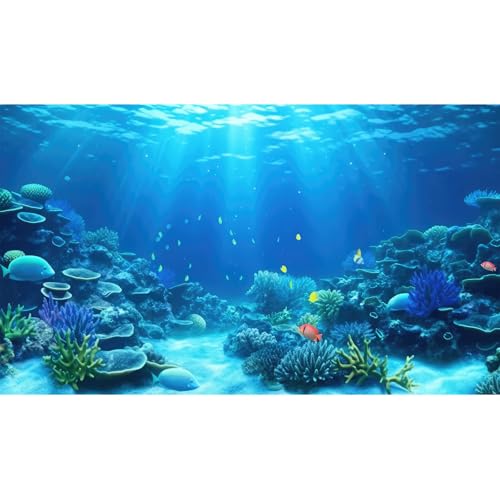 Underwater Aquarium Background Coral Reef Tropical Fish Terrarium Background Deep Blue Ocean Sea Sunbeams Aquatic Plants Fish Tank Backdrop Poster Wallpaper Decorations Vinyl 24x12in - color: Blue, size: 24(W)x12(H)in