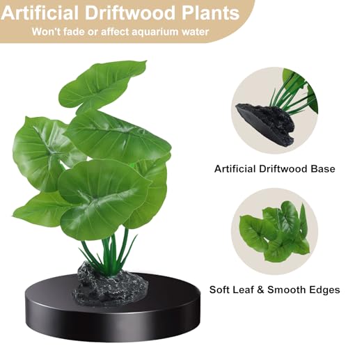 Aquarium Plants Fish Tank Decorations 6.69 Inch Artificial Plastic Plants with Weighted Base, Soft Silk Leaves Realistic Design for Betta Fish Reptile Tank Habitat Decor (Green Type-A) - color: Green Type-a, size: 6.7 in
