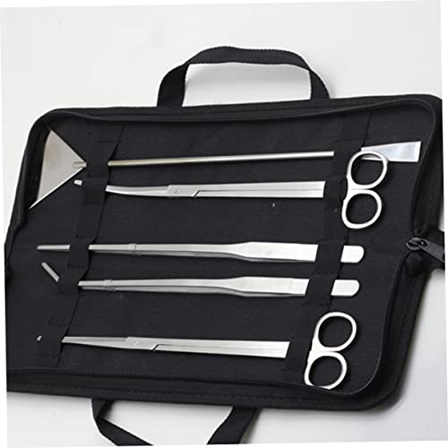 ibasenice 5pcs Aquarium Maintenance Tool Set Stainless Steel Scissors and Tweezers for Aquascaping Includes Canvas Storage Bag for Freshwater and Plant Care