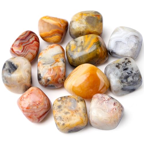 DUQGUHO Crazy Lace Agate Crystals Healing Crystal Stones Set Natural Crystals Bulk Irregular Stones 0.45 lbs - color: Crazy Lace Agate