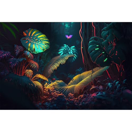 Jungle Leaves Aquarium Background Neon Colors Rainforest Plants Leaves Fish Tank Background Abstract Neon Colors On Leaf Reptile Tank Backgrounds Jungle Style Reptile Enclosure Backgrounds 24x12in - color: Golden_Green, size: 24(W)x12(H)inches/ 60(W)*30cm