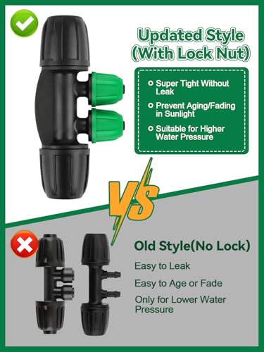 Kalolary 20PCS Locked Barbed Tee Connectors, 5/16" to 1/4" Drip Irrigation Fittings Kit 8/12mm to 4/7mm Tube Lock Female Connector 4-Way Barbed Lock Irrigation Parts for Watering System (Black Green) - color: Black Green 5/16" to 1/4" 4-Way