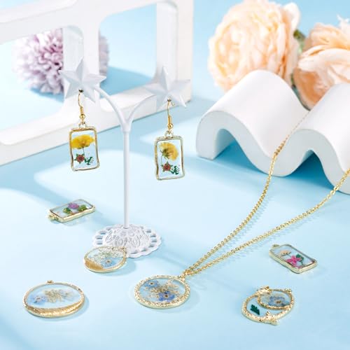 Transparent Flower Resin Charms Round Gold Edge Dried Floral Pendants Flat Round Clear Gold Foil Floral Charms for Necklace Bookmark Keychain Jewelry Making - color: Flower-9