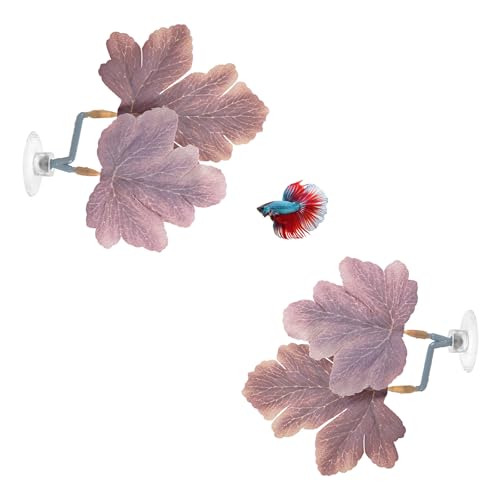 M METERXITY 2-Pack Betta Fish Leaf Pad, Hammock Plant Leaf Pad, Realistic Resting Fish Rest Bed for Fish Tank Decorations/Aquarium Accessories/Spawning Grounds [Purple, Grape Leaves-Shaped] - color: Purple
