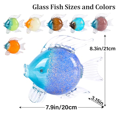 QIANLING Glass Fish Figurines - Coastal Home Decor, Modern Ocean Centerpieces for Living Room, Dining Area, Bathroom, Office, Coffee Table, Beach House, Nautical, Seaside, Entrance, Shelf Display - color: Blue & Purple Fish
