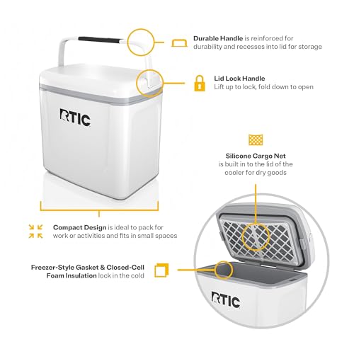 RTIC 8 QT Road Trip Personal Cooler, Small, Compact, Insulated, Portable Ice Chest Box for Food, Drink, Beverage, Beach, Camping, Picnic, Fishing, Boat, 12-Can Capacity - color: White & Grey