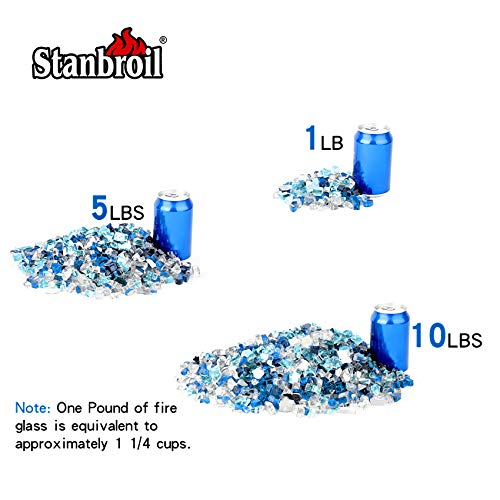 Stanbroil 10-Pound Blended Fire Glass - 1/2 inch Reflective Tempered Fire Glass Blended Aqua Blue, Platinum, Cobalt Blue Reflective Reflective for Indoor and Outdoor Gas Fire Pits and Fireplaces - color: Aqua Blue, Platinum, Cobalt Blue, size: 1/2"