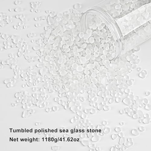 QEQEKAKA Sea Glass Stones for Crafts About 2.75LB (1180g/41.62oz) White Glass Pebbles Gemstones Bulk for Aquarium Rocks Fish Tank Gravel Filler for Vases Centerpieces - color: White, size: 2.75LB (1185g/41.79oz)
