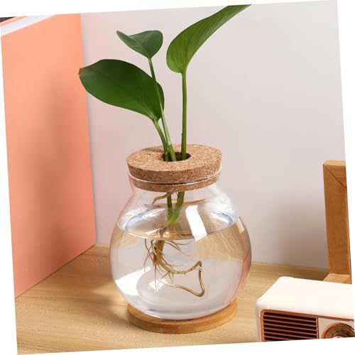 BESPORTBLE Desktop Hydroponic Glass Fish Tank with Lid and Bamboo Mat Transparent Betta Fish Bowl for Home Decor and Aquatic Plants for Desktop Bookshelf