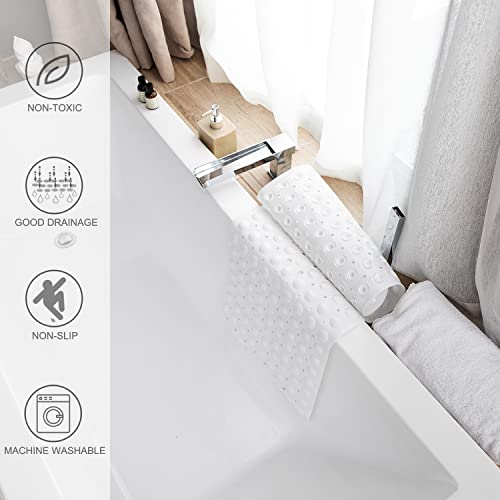 TEESHLY Bath Tub and Shower Mats, Non-Slip 39 x 16 Inch Extra Long Bathtub Mat, Machine Washable BathMat with Drain Holes, Suction Cups for Bathroom (Opaque White) - color: Opaque White