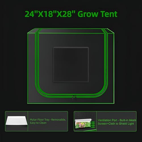 Small Grow Tent for Aerogarden，24”x18”x28” ，Hydroponics Growing System ，Highly Reflective 600D Diamond Mylar Canvas with Ventilation window and Floor Tray for Hydroponic Indoor Plant Growing - size: 24"x18"x28"