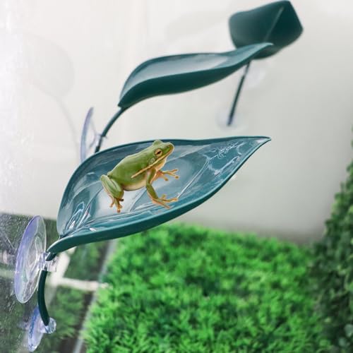 3 Pack Plastic Leaf Decorations with Suction Cups, Frog Habitat Platform, Reptile Decorations for Terrarium, Tank Terrarium Accessories for African Dwarf, Toad - color: Dark Green