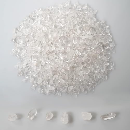 gemshan 2lb Clear Quartz Chips Natural Crushed Crystal Chip Bulk 7mm-9mm Tumble Healing Crystal Stone for Aquarium Vase Plant Decoration Jewelry DIY - color: Clear Quartz