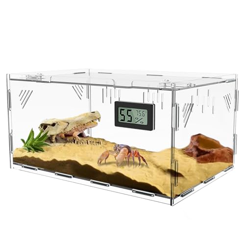 Acrylic Reptile Breeding Box Terrarium Cage Tank, 15.7"x9.9"x7.1", with Temperature Hygrometer, for Small Reptiles, Snakes, Insects, Home Office - size: Reptile-Tank-L(No Tray)