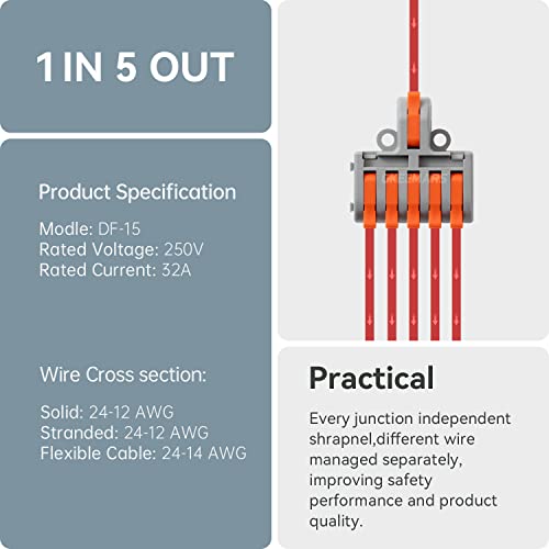 10Pcs Mini Electrical Wire Connectors, DIY Splicing into 4/6/8/9/10 Way Quick Connector Terminal Blocks (1 in 5 Out, Nylon) - style: 1 in 5 out, nylon