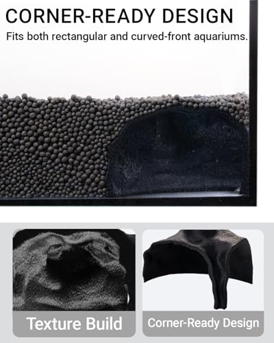 Aquarium Cave – Rock Texture Fish Shelter with 180° Viewing Angle, Betta Fish Tank Accessories, Shrimp & Snails – Aquarium Decor & Tunnel (Black) - color: Black
