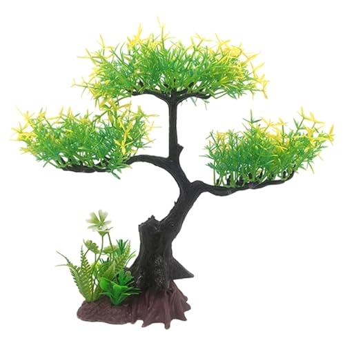 Aquarium Artificial Plants Decor, Cherry Blossom Tree with Grass Set, Pink Plastic, 9.44x3.54x2.75 Inches, for Nature Underwater Landscape (Green-B) - color: Green-b