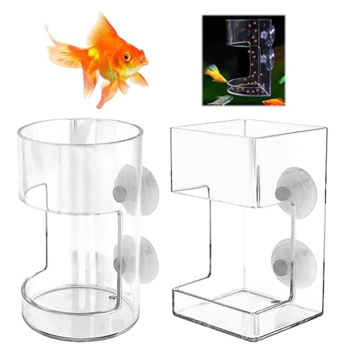 No Mess Aquarium Feeder, Acrylic Clear Fish Tank Feeder with Suction Cup, Preventing Food Scattering Feeding Tray Hollow Floating Sinking Shrimp Food Holders (1, Round + Square) - color: Round + Square