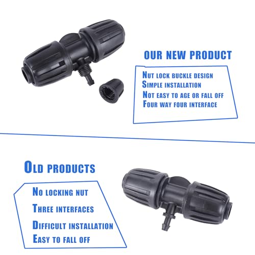 Locked Barbed Tee Connectors,1/2 Inch to 1/4 Inch Irrigation Tubing Fittings Kit for (1/2'' ID x 0.60''-0.63'' OD) 16mm Drip Tubing (20 Pcs Barbed Tee 3-Way) - size: 20 Pcs 1/2 to 1/4 Inch Locked Barbed 3-Way