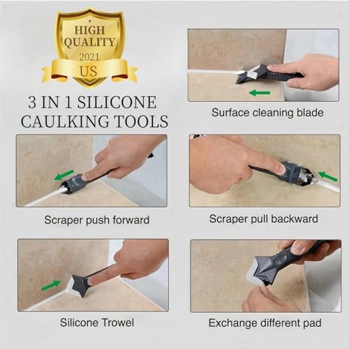 Silicone Caulking Tool 3 in 1, Glass Glue Angle Scraper, Stainless Steelhead Caulk Remover and Sealant Scraper, for Kitchen Bathroom Window and Frames Sealant Seals - style: Classic Black