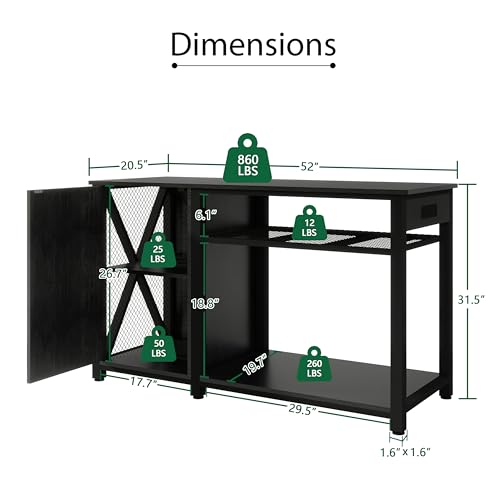 55-75 Gallon Aquarium Stand with Power Outlets & LED Light, Cabinet for Fish Tank Accessories Storage - Metal Fish Tank Stand Suitable for Turtle Tank, Reptile Terrarium, 880LBS Capacity, Black