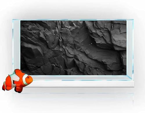 Stone Aquarium Background, Underwater Black Rock Fish Tank Background Rocky Terrarium Background, Polyester Background with 6 EVA Double-Sided Tapes 36x18 inches/90x45 - color: Stone, size: 36"L x 18"W