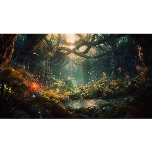 Fantasy Forest Aquarium Background Forest Glowing Trees Luminescent Flowers Reptile Habitat Backdrop Amazing Trees Stream Terrarium Backdrop Tropical Forest Fish Tank Background Vinyl 36x18in - color: Sunset Orange, size: 36(W)x18(H)inches/ 90(W)*45cm(H)
