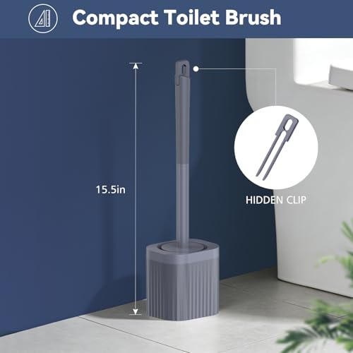 Toilet Bowl Brush and Holder, 3 Pack Compact Toilet Brush Set with Nylon Bristles Toilet Brush Hidden Scrubber Brushes for Bathroom Cleaning—Blue - color: Grey Blue-3p