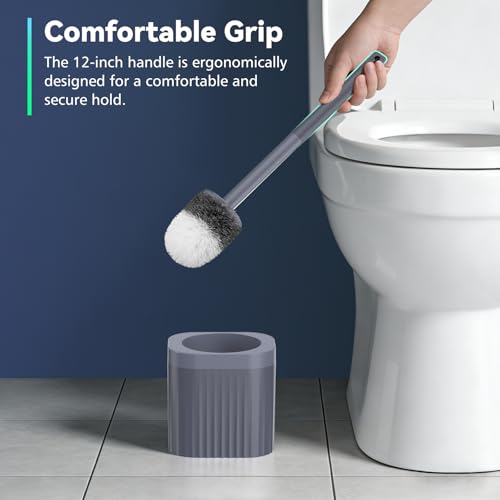 Toilet Bowl Brush and Holder, 3 Pack Compact Toilet Brush Set with Nylon Bristles Toilet Brush Hidden Scrubber Brushes for Bathroom Cleaning—Blue - color: Grey Blue-3p
