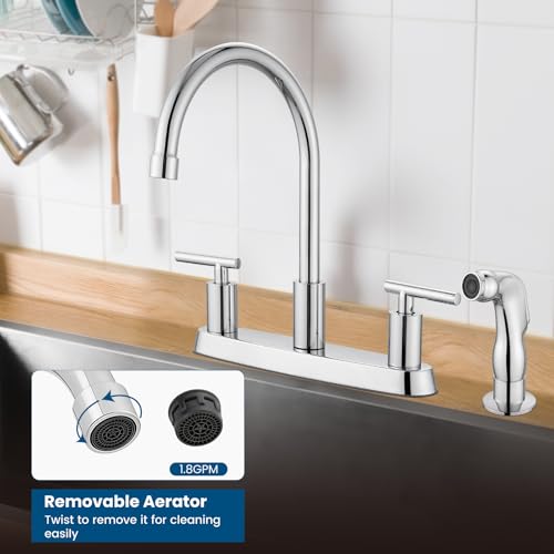 Kitchen Faucet, High Arc 360° Swivel Spout, 2-Handle 8 Inch Centerset Kitchen Sink Faucet with Side Sprayer, 3 or 4 Hole Kitchen Faucet for RV, Utility & Laundry Sink, Polish Chrome - color: Polish Chrome
