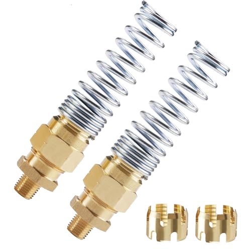 3/8” Hose x 1/4” Male Connector with Spring Guard, Dazakoot 2 Pack Air Brake Hose End Fitting with 2 Pack 3/8” Sleeve Tube - size: 3/8" Hose X 1/4" Male, style: 4PCS KIT