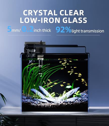 3 Gallon Fish Tank Aquarium Kit with Filter, Heater, LED Light with Timer, Siphon Vacuum Cleaner, Lid, Self-Cleaning Glass Rimless Betta Tank - size: 3 gallon with heater