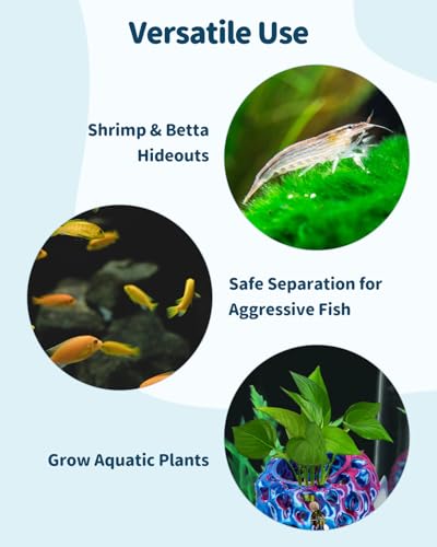 Uniclife Shrimp Hides for Aquariums, Realistic Plastic Aquarium Coral Rock Decorations with Suction Cups, Blue-Violet - color: Blue-to-purple Gradient