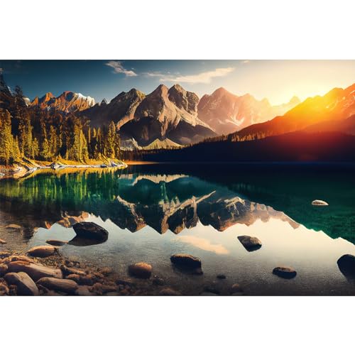 Mountain Lake Aquarium Background Summer Sunrise on Lake Mountain Range Fish Tank Background Sunset Stream Reptile Tank Backgrounds Pine Trees Rock Formation Reptile Enclosure Backgrounds 24x12in - color: Brown, size: 24(W)x12(H)inches/ 60(W)*30cm(H)