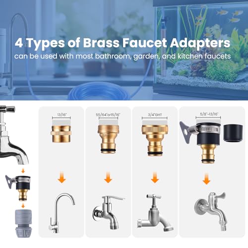 Fish Tank Vacuum Gravel Cleaner Gravel Vacuum for Aquarium，Siphon Aquarium Water Changer for Fish Tank with Four Faucet Adapter and Long Hose(50 Feet) - size: 50FT